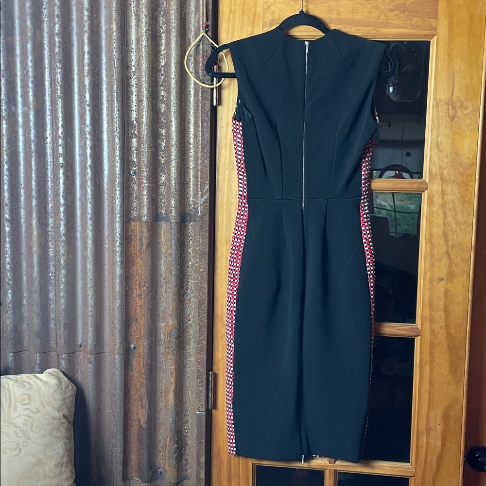 Victoria Beckham Red, Cream, and Gray Woven Midi Dress, Size 6 - Picture 5 of 8